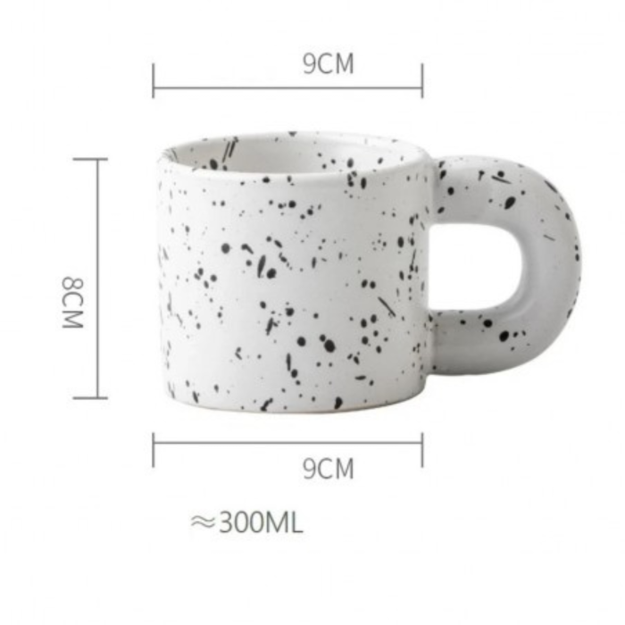 Cană ceramică 300 ml, crem mat cu model stropit, design minimalist modern [3]