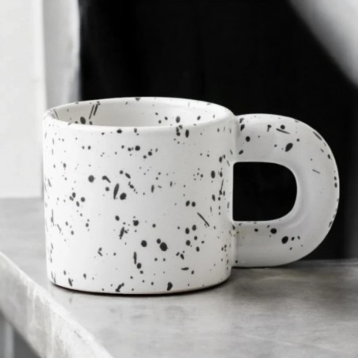 Cană ceramică 300 ml, crem mat cu model stropit, design minimalist modern [2]