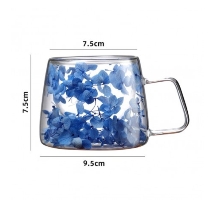 Cană termică 180 ml din sticlă borosilicată, dublu perete, cu flori hortensie – model elegant pentru cafea și ceai [3]