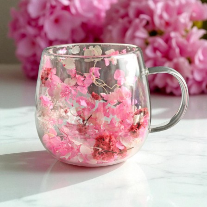Cană termică 350 ml din sticlă borosilicată, dublu perete, cu flori roz 3D – model elegant pentru cafea latte și ceai [5]