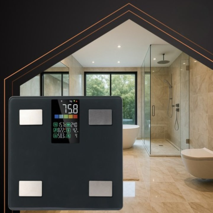 Cantar de baie inteligent VarioShop®, ecran LCD, aplicatie Feelfit, greutate pana la 226 kg, BMI, grasime corporala, masa musculara si apa corporala, 30x30 cm, negru [6]