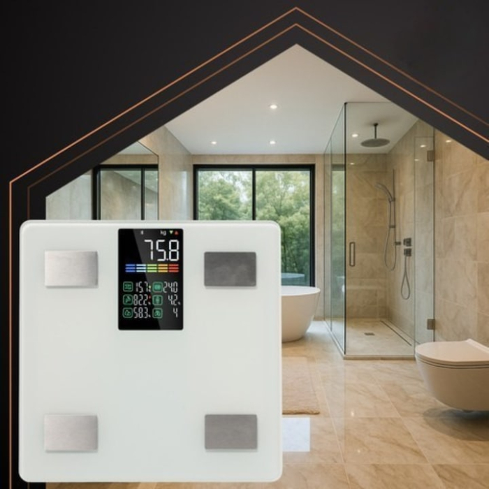 Cantar de baie inteligent VarioShop®, ecran LCD, aplicatie Feelfit, greutate pana la 226 kg, BMI, grasime corporala, masa musculara si apa corporala, 30x30 cm, alb [7]