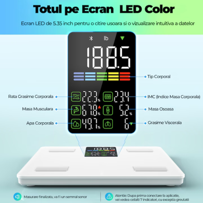 Cantar de baie inteligent VarioShop®, ecran LCD, aplicatie Feelfit, greutate pana la 226 kg, BMI, grasime corporala, masa musculara si apa corporala, 30x30 cm, alb [5]