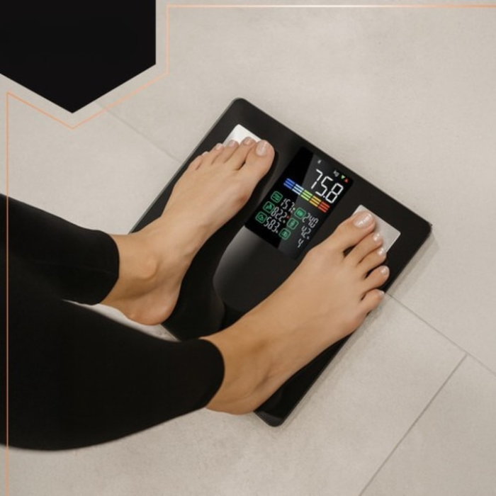Cantar de baie inteligent VarioShop®, ecran LCD, aplicatie Feelfit, greutate pana la 226 kg, BMI, grasime corporala, masa musculara si apa corporala, 30x30 cm, negru [7]