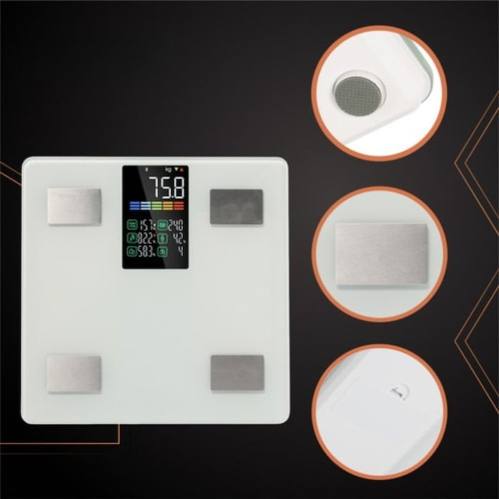 Cantar de baie inteligent VarioShop®, ecran LCD, aplicatie Feelfit, greutate pana la 226 kg, BMI, grasime corporala, masa musculara si apa corporala, 30x30 cm, alb [11]