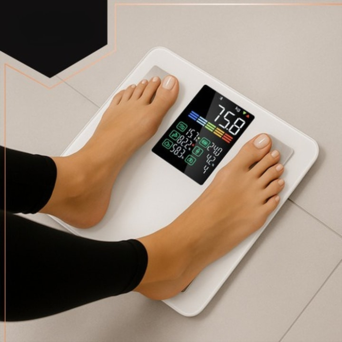 Cantar de baie inteligent VarioShop®, ecran LCD, aplicatie Feelfit, greutate pana la 226 kg, BMI, grasime corporala, masa musculara si apa corporala, 30x30 cm, alb [8]