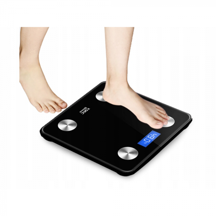 Cantar de baie VarioShop®, Reincarcabil, 180kg, Bluetooth, Display lcd, Negru [2]
