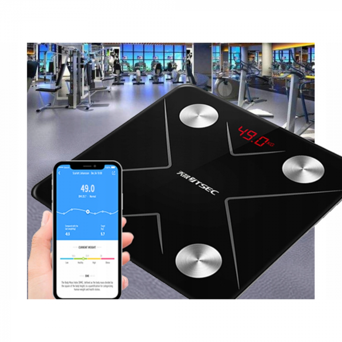 Cantar de baie VarioShop®, Reincarcabil, 180kg, Bluetooth, Display lcd, Negru [5]