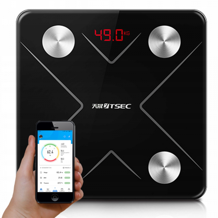 Cantar de baie VarioShop®, Reincarcabil, 180kg, Bluetooth, Display lcd, Negru [3]