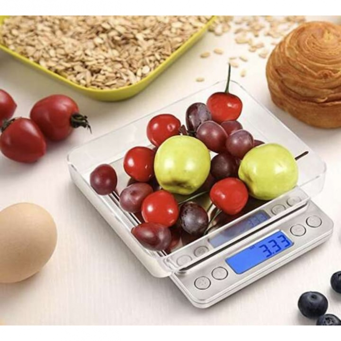 Cantar Electronic de Bucatarie VarioShop®, Ecran LED, Inalta Precizie, Platforma Inox, Functie TARA, Indicator Suprasarcina, Capacitate Max 2 Kg, 12.5 x 10.5 x 1.8 cm, Gri [10]