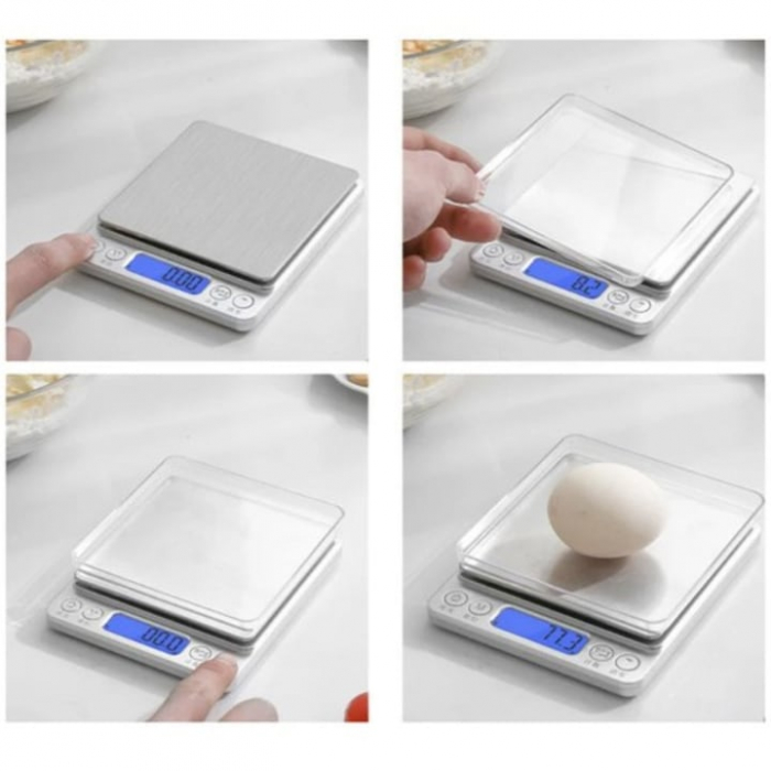 Cantar Electronic de Bucatarie VarioShop®, Ecran LED, Inalta Precizie, Platforma Inox, Functie TARA, Indicator Suprasarcina, Capacitate Max 2 Kg, 12.5 x 10.5 x 1.8 cm, Gri [7]