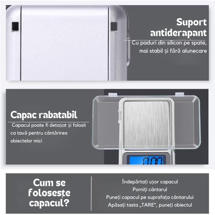 Cantar electronic de precizie VarioShop®, 200 g / 0, 01 g, afisaj LCD iluminat, functie TARE, 5 unitati de masura, compact, portabil, ideal pentru bijuterii, colectionari, gatit si obiecte mici [4]