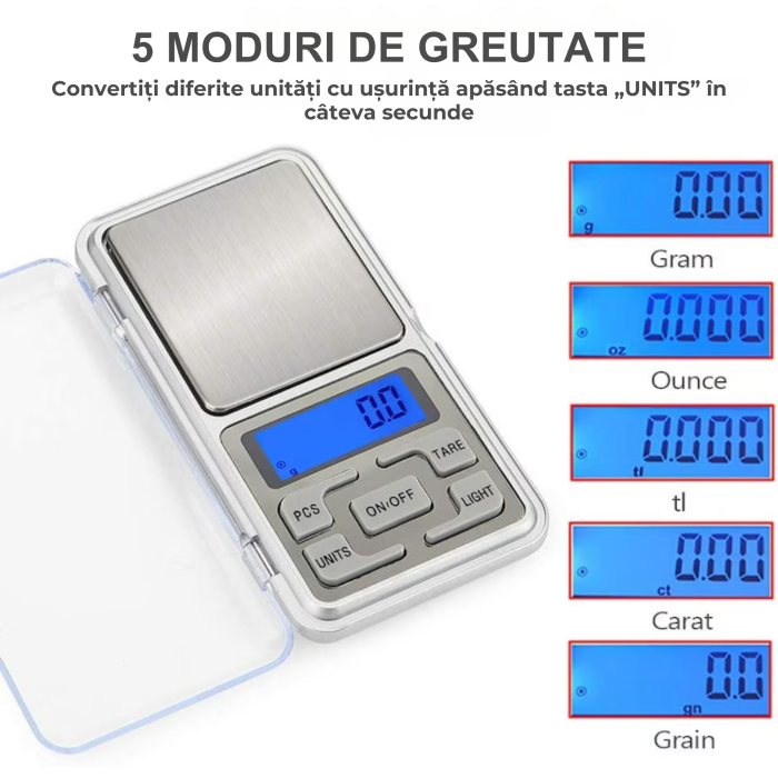 Cantar electronic de precizie VarioShop®, 200 g / 0, 01 g, afisaj LCD iluminat, functie TARE, 5 unitati de masura, compact, portabil, ideal pentru bijuterii, colectionari, gatit si obiecte mici [2]