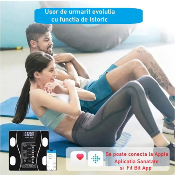 Cantar Electronic Inteligent De Baie VarioShop® Cu Aplicatie Smart, Corporal, Ecran Digital Iluminat, Termometru, Suporta Maxim 180 Kg, Baterii, Negru [20]