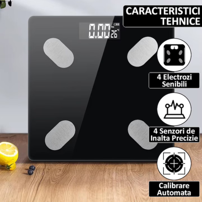 Cantar Smart electronic VarioShop® cu Bluetooth, analiza corporala completa 17 parametri, afisaj digital iluminat KG/LB/temperatura/nivel baterie, design slim, greutate maxima 180 kg, negru [8]