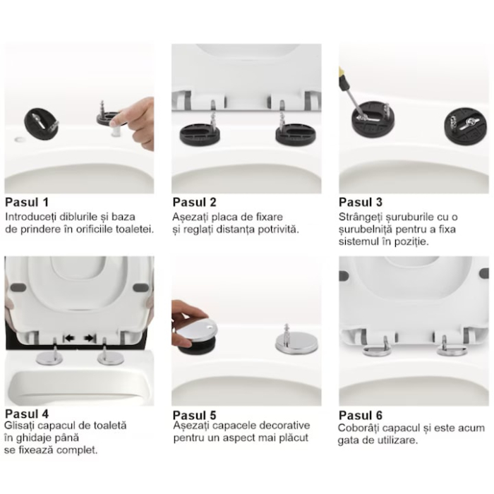 Capac toaleta universal demontabil VarioShop®, cu inchidere lenta si silentioasa, balamale din inox, sistem Quick Release, alb, 44 x 37 cm, reglabil 6–23 cm [6]