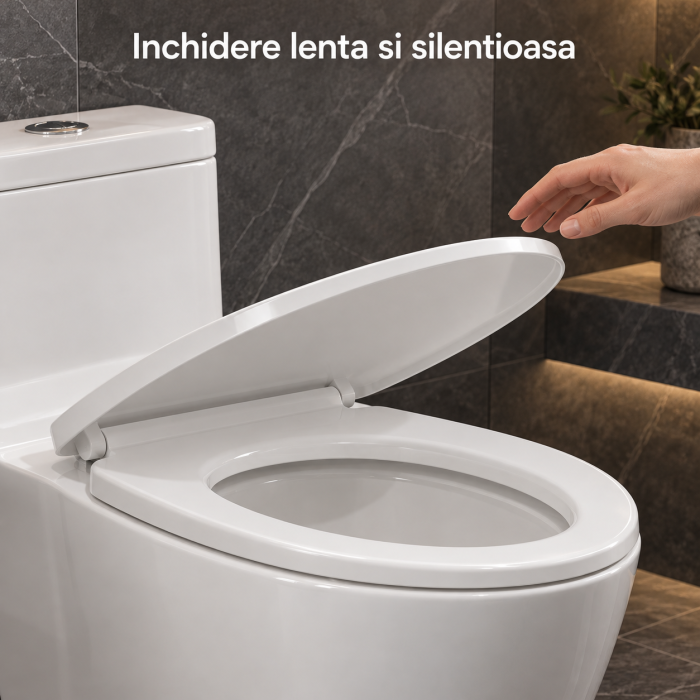 Capac WC VarioShop®, pentru toaleta, cu inchidere lenta si silentioasa, demontabil, balamale din otel inoxidabil, duroplast rigid, 45 x 36 cm, alb [2]