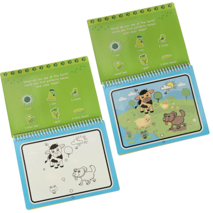 Carte magica de colorat cu apa pentru copii VarioShop®, 4 file reutilizabile, marker reincarcabil, fara mizerie, ideala pentru dezvoltarea creativitatii si a dexteritatii manuale, 19 x 15 cm [2]