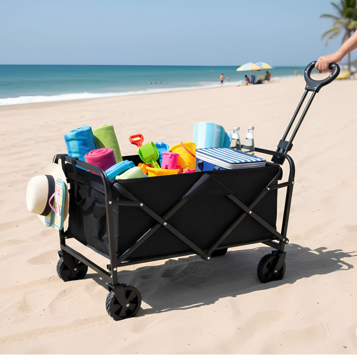 Carucior pliabil transport VarioShop®, pentru plaja, camping si cumparaturi, cos incapator impermeabil, capacitate 100 L, sarcina 100 kg, negru [6]