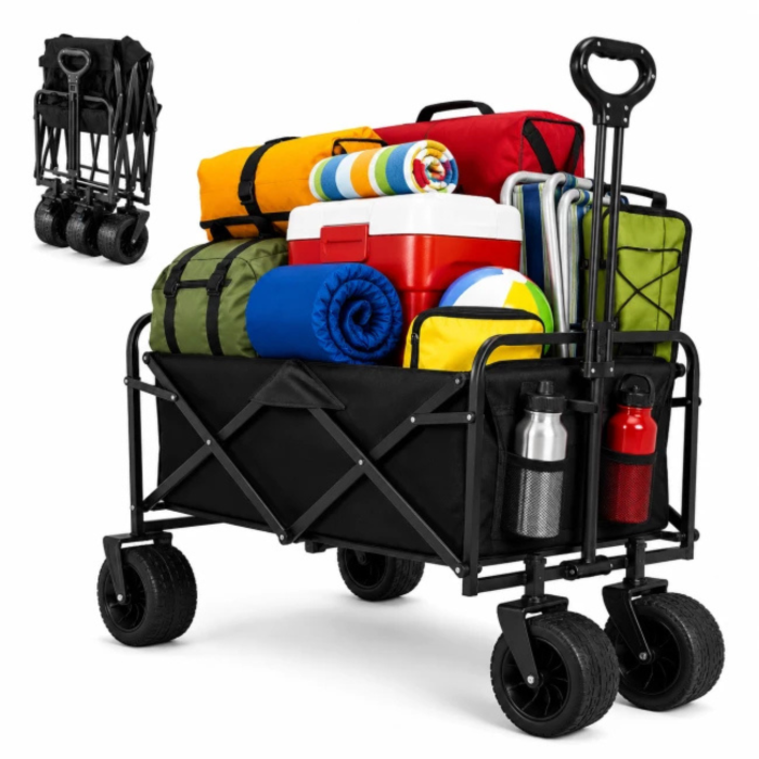 Carucior pliabil transport VarioShop®, pentru plaja, camping si cumparaturi, cos incapator impermeabil, capacitate 100 L, sarcina 100 kg, negru [2]