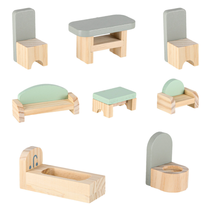 Casa de papusi  VarioShop® 70 cm din lemn cu LED si balcon, set complet cu mobilier si figurine, jucarie educativa pentru copii 3+ [7]