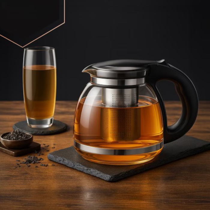 Ceainic de sticla cu infuzor VarioShop®, pentru ceai, cafea si bauturi din plante, capacitate 2 L, sticla rezistenta la socuri termice, 22 x 16 x 15 cm, transparent/negru [8]