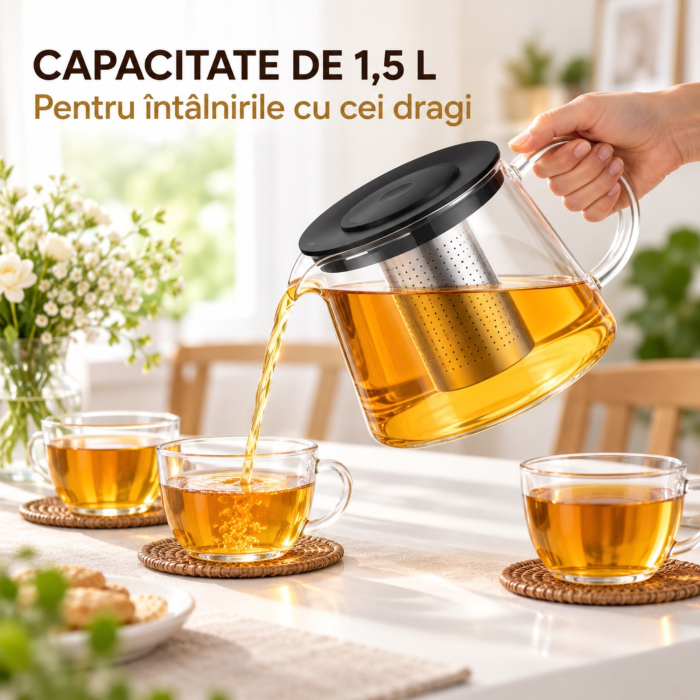 Ceainic de sticla VarioShop®, cu infuzor detasabil din otel inoxidabil, pentru ceai și cafea, capacitate 1,5L [8]