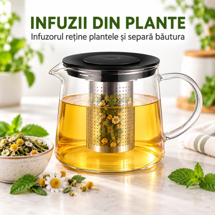Ceainic de sticla VarioShop®, cu infuzor detasabil din otel inoxidabil, pentru ceai și cafea, capacitate 1,5L [7]