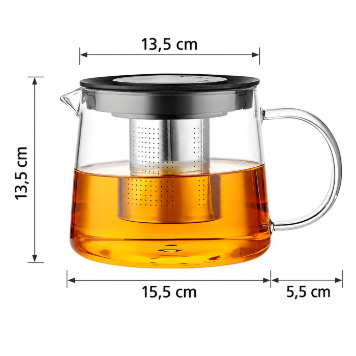 Ceainic de sticla VarioShop®, cu infuzor detasabil din otel inoxidabil, pentru ceai și cafea, capacitate 1,5L [4]