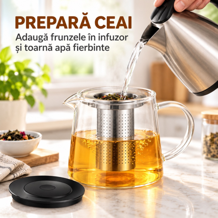 Ceainic de sticla VarioShop®, cu infuzor detasabil din otel inoxidabil, pentru ceai și cafea, capacitate 1,5L [5]