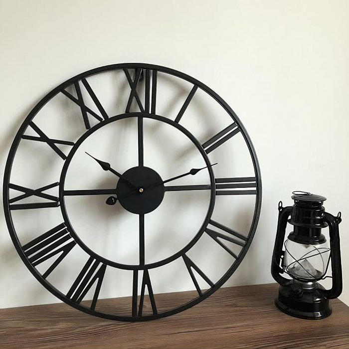 Ceas De Perete Stil Vintage VarioShop®, Din Metal, Cu Numere Romane, Mecanism Cu Secundar Silentios, Fara Ticait, Potrivite Pentru Decorarea Sufrageriei, Diametru 47, 5 cm, Negru [3]