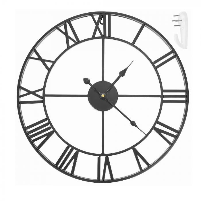 Ceas De Perete Stil Vintage VarioShop®, Din Metal, Cu Numere Romane, Mecanism Cu Secundar Silentios, Fara Ticait, Potrivite Pentru Decorarea Sufrageriei, Diametru 47, 5 cm, Negru [1]