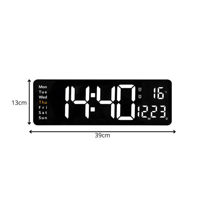 Ceas electronic LED VarioShop®, afisaj mare, afisare ora, data, zilele saptamanii si temperatura, alarma, format orar 12/24 ore, telecomanda, alimentare USB, 39 x 13 x 3 cm, negru [4]