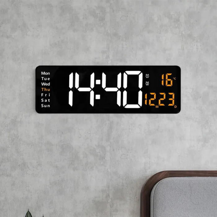 Ceas electronic LED VarioShop®, afisaj mare, afisare ora, data, zilele saptamanii si temperatura, alarma, format orar 12/24 ore, telecomanda, alimentare USB, 39 x 13 x 3 cm, negru [6]