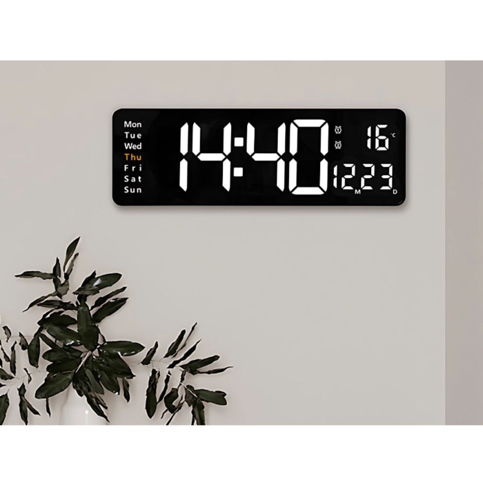 Ceas electronic LED VarioShop®, afisaj mare, afisare ora, data, zilele saptamanii si temperatura, alarma, format orar 12/24 ore, telecomanda, alimentare USB, 39 x 13 x 3 cm, negru [7]