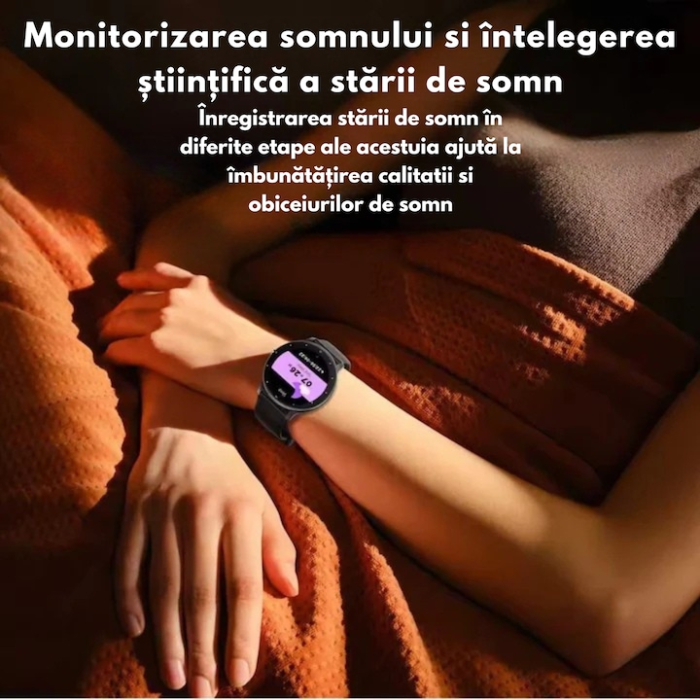 Ceas inteligent multifunctional VarioShop®, Bluetooth, ecran tactil 1.8”, apeluri si notificari, monitorizare puls, somn si oxigen, unisex, curea silicon, negru [6]