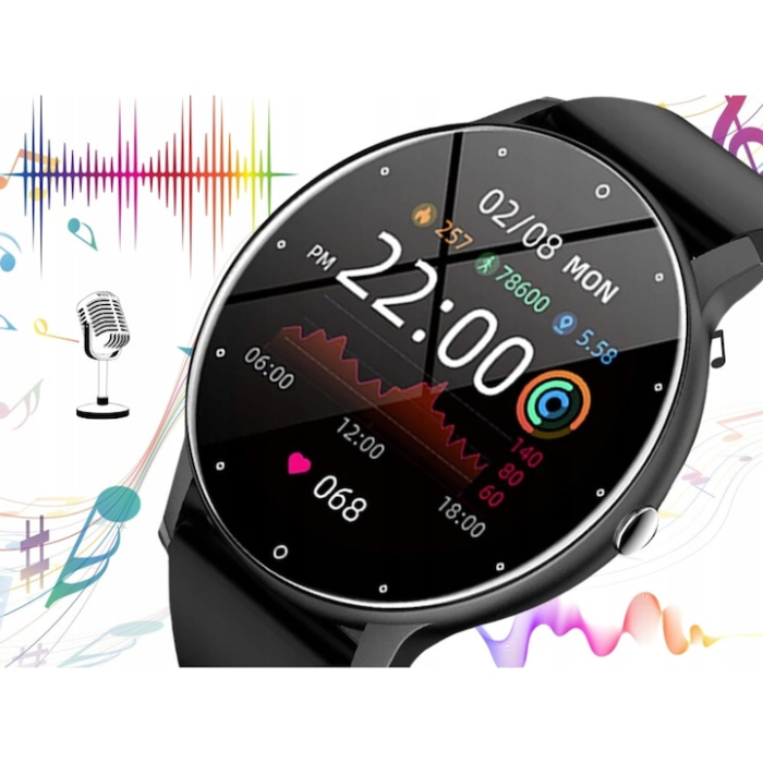 Ceas inteligent multifunctional VarioShop®, Bluetooth, ecran tactil 1.8”, apeluri si notificari, monitorizare puls, somn si oxigen, unisex, curea silicon, negru [10]