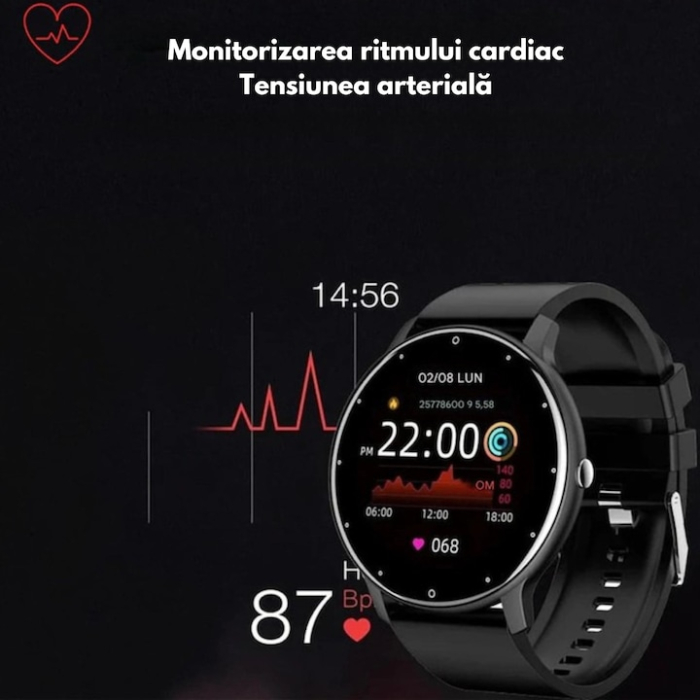 Ceas inteligent multifunctional VarioShop®, Bluetooth, ecran tactil 1.8”, apeluri si notificari, monitorizare puls, somn si oxigen, unisex, curea silicon, negru [5]
