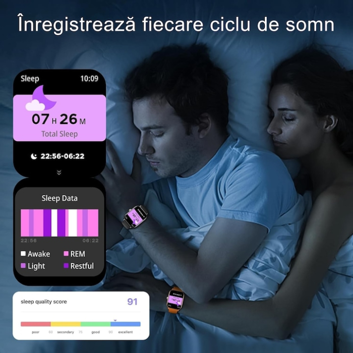 Ceas inteligent multifunctional VarioShop®, cu ecran tactil, monitorizare sanatate, 20 moduri sportive, notificari apeluri si mesaje, curea din silicon, unisex, autonomie 5-7 zile, verde [9]