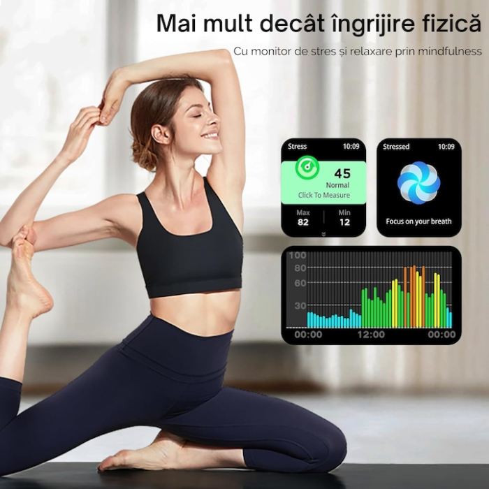 Ceas inteligent multifunctional VarioShop®, cu ecran tactil, monitorizare sanatate, 20 moduri sportive, notificari apeluri si mesaje, curea din silicon, unisex, autonomie 5-7 zile, gri [9]