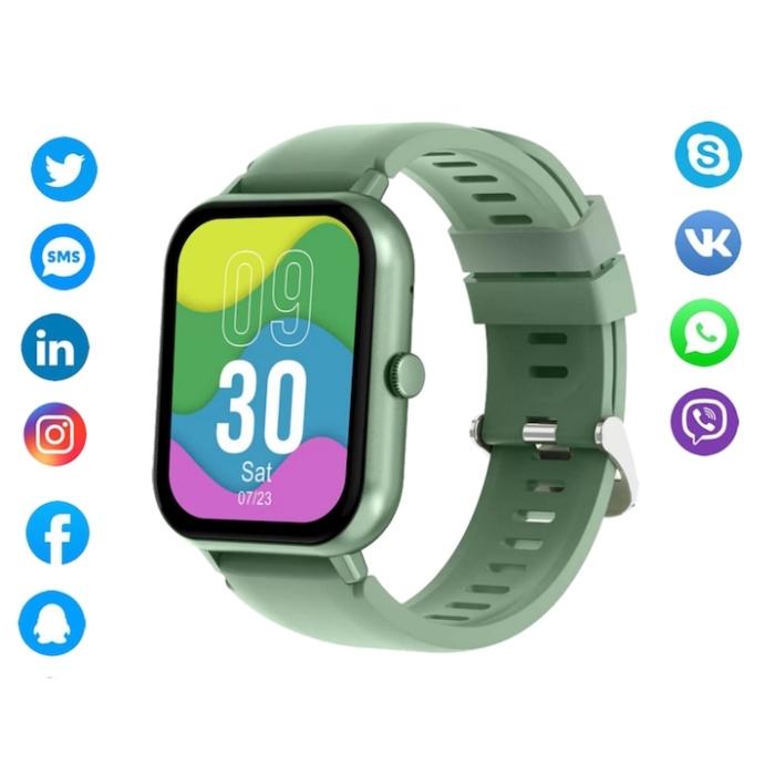 Ceas inteligent multifunctional VarioShop®, cu ecran tactil, monitorizare sanatate, 20 moduri sportive, notificari apeluri si mesaje, curea din silicon, unisex, autonomie 5-7 zile, verde [16]