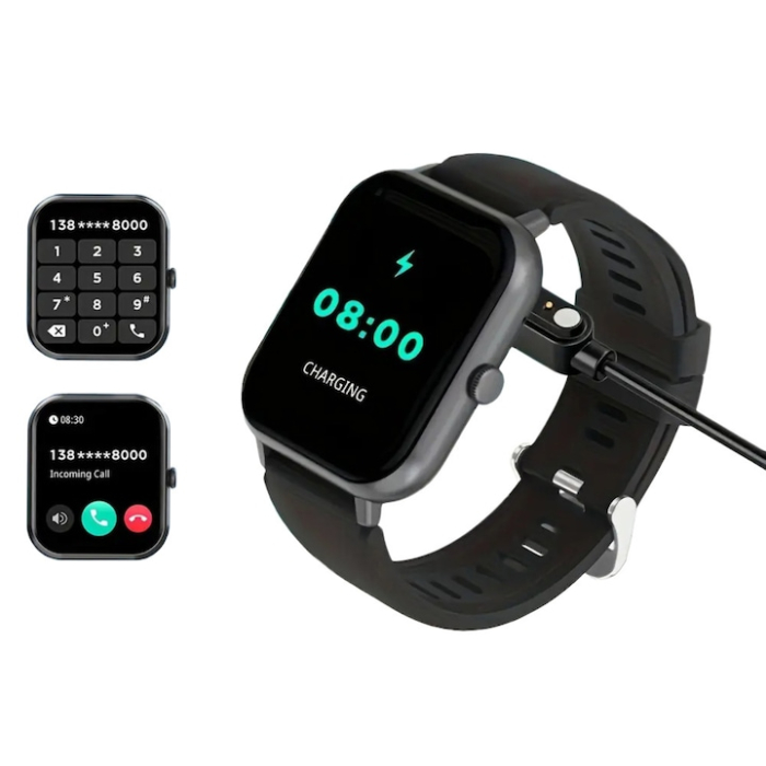 Ceas inteligent multifunctional VarioShop®, cu ecran tactil, monitorizare sanatate, 20 moduri sportive, notificari apeluri si mesaje, curea din silicon, unisex, autonomie 5-7 zile, negru [2]