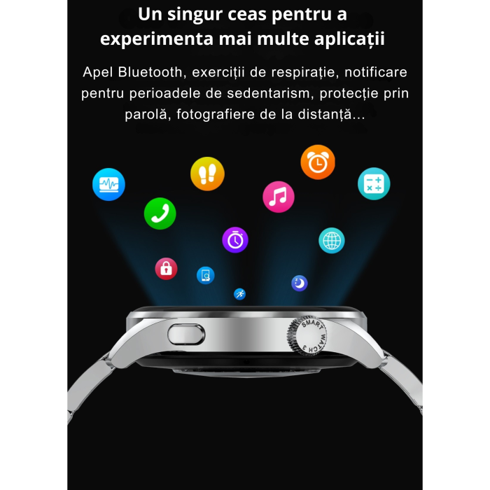 Ceas Smart VarioShop®, Bluetooth HD, ECG, Ritm Cardiac 24/7, Fitness Tracker Multi-Sport, Ecran 1.78″ 4D, Curea Metalica/Silicon [9]