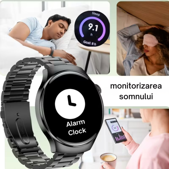 Ceas Smart VarioShop®, Bluetooth HD, ECG, Ritm Cardiac 24/7, Fitness Tracker Multi-Sport, Ecran 1.78″ 4D, Curea Metalica/Silicon [5]