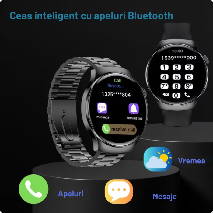 Ceas Smart VarioShop®, Bluetooth HD, ECG, Ritm Cardiac 24/7, Fitness Tracker Multi-Sport, Ecran 1.78″ 4D, Curea Metalica/Silicon [7]