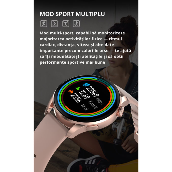 Ceas Smart VarioShop®, Bluetooth HD, ECG, Ritm Cardiac 24/7, Fitness Tracker Multi-Sport, Ecran 1.78″ 4D, Curea Metalica/Silicon [4]