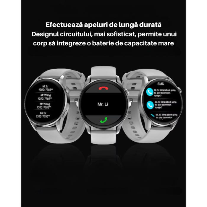 Ceas Smart VarioShop®, Bluetooth HD, ECG, Ritm Cardiac 24/7, Fitness Tracker Multi-Sport, Ecran 1.78″ 4D, Curea Metalica/Silicon [10]