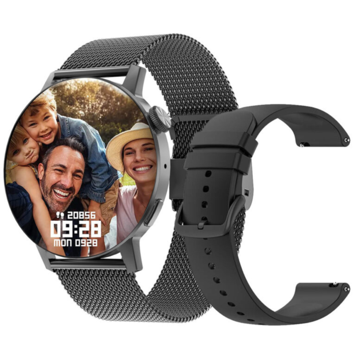 Ceas Smart VarioShop®, Bluetooth HD, ECG, Ritm Cardiac 24/7, Fitness Tracker Multi-Sport, Ecran 1.78″ 4D, Curea Metalica/Silicon, Negru [2]