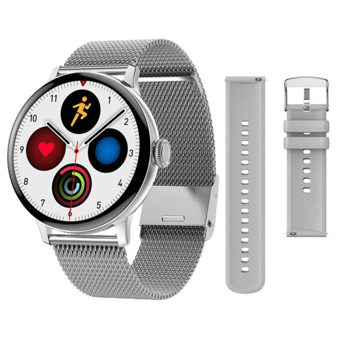 Ceas Smart VarioShop®, Incarcare Wireless, EKG, Apeluri si Notificari Bluetooth, Monitorizare Puls, Functii Multiple, Argintiu [2]