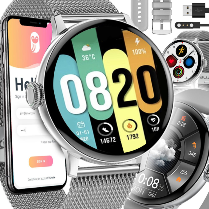 Ceas Smart VarioShop®, Incarcare Wireless, EKG, Apeluri si Notificari Bluetooth, Monitorizare Puls, Functii Multiple, Argintiu [6]